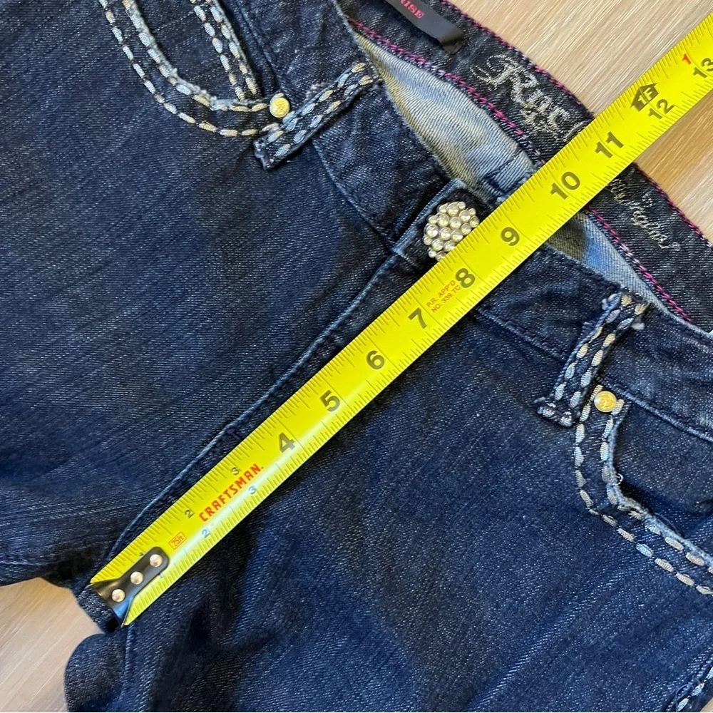 Rock 47 by Wrangler Dark Wash Low Rise Jeans Size 7/34 Rhinestone Detail